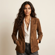 Suede-look women's tailored blazer with patch pockets