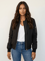 Women's Casual Bomber Jacket - Solid-Colour Long-Sleeve Jacket