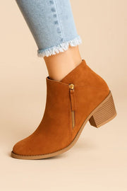 Women's Ankle Boots - Suede-Look Boots with Block Heel and Zip
