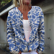 Women's Knitted Cardigan - Floral Print with Button Closure