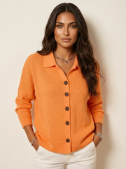 Women's Knitted Cardigan - Casual Cardigan with Collar and Button Closure