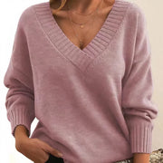 Women's Knitted Jumper - V-Neck with Loose Fit