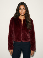 Women's Short Jacket - Solid-Colour Model with a Soft, Furry Texture