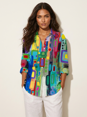 Women's Long Blouse – Colourful Blouse with Floral Print and Buttons