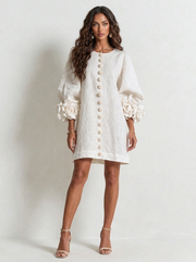 Women's Tunic Dress - Floral Details with Balloon Sleeves