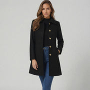 Women's A-Line Coat with Button Front and Stand Collar