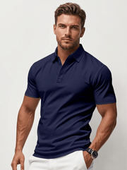 Men's Casual Polo - Solid Polo Shirt with Classic Collar and Short Sleeves