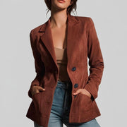 Women's brown fitted blazer with lining and pockets