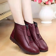 Flat leather-look ankle boots for women with zip and wide toe box