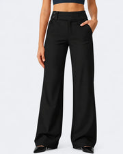High waist stretch trousers for women with straight leg and pockets