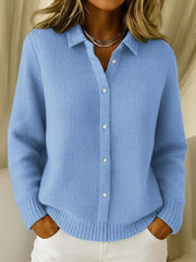 Knitted cardigan for women with collar and button front