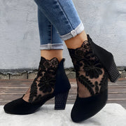 Mesh ankle boots for women with block heel and wide toe box