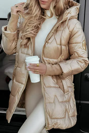 Padded winter coat for women with hood and drawstring