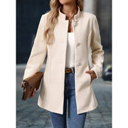 Stand collar coat for women with button front and side pockets