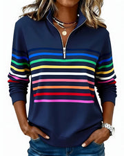 Striped quarter zip jumper for women
