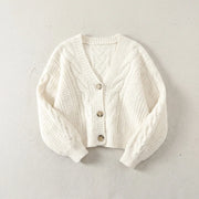 Women's cropped cable knit cardigan with V-neck