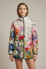 Women's floral print puffer jacket with zip front
