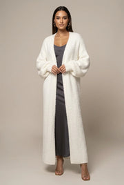 Women's long faux fur cardigan with open front