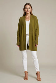 Women's long ribbed cardigan open front with pockets