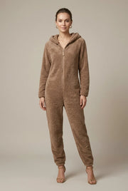 Women's teddy onesie with hood and front zip