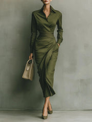 Wrap dress for women in olive with fitted waist
