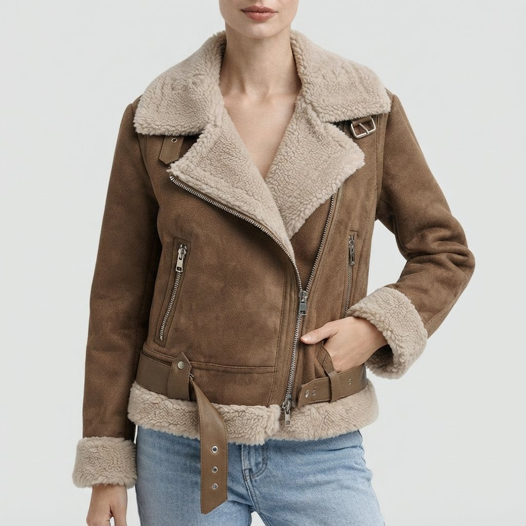 Dames bikerjack met teddyvoering en schuine rits - Jassen en jacks - Coats & Jackets - Aida lena