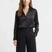 Satijnlook blouse dames losvallend met klassieke kraag