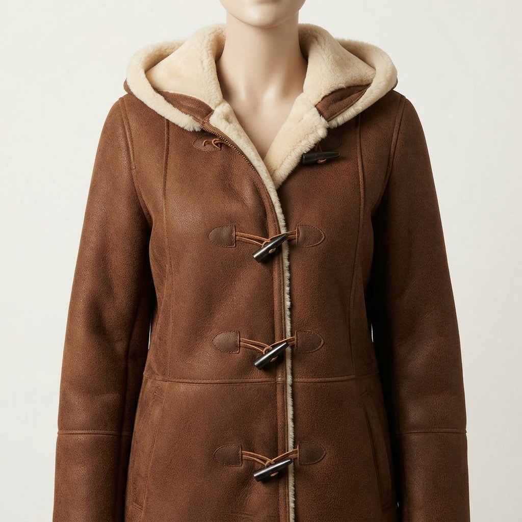 Winterjas dames bruin suède-look met teddyvoering en capuchon