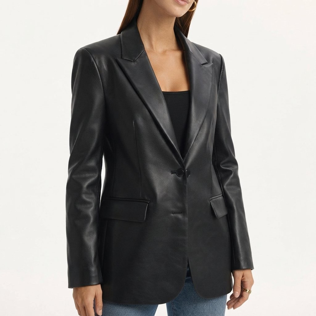 Faux leren blazer dames lang model licht getailleerd