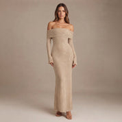 Glitter maxi-jurk dames off-shoulder met lange mouwen