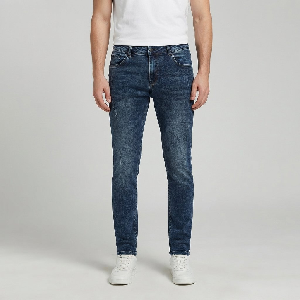Jeans heren slim fit met smalle pijpen in washed denim