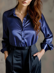 Satijnen blouse dames met lange mouwen en losse pasvorm