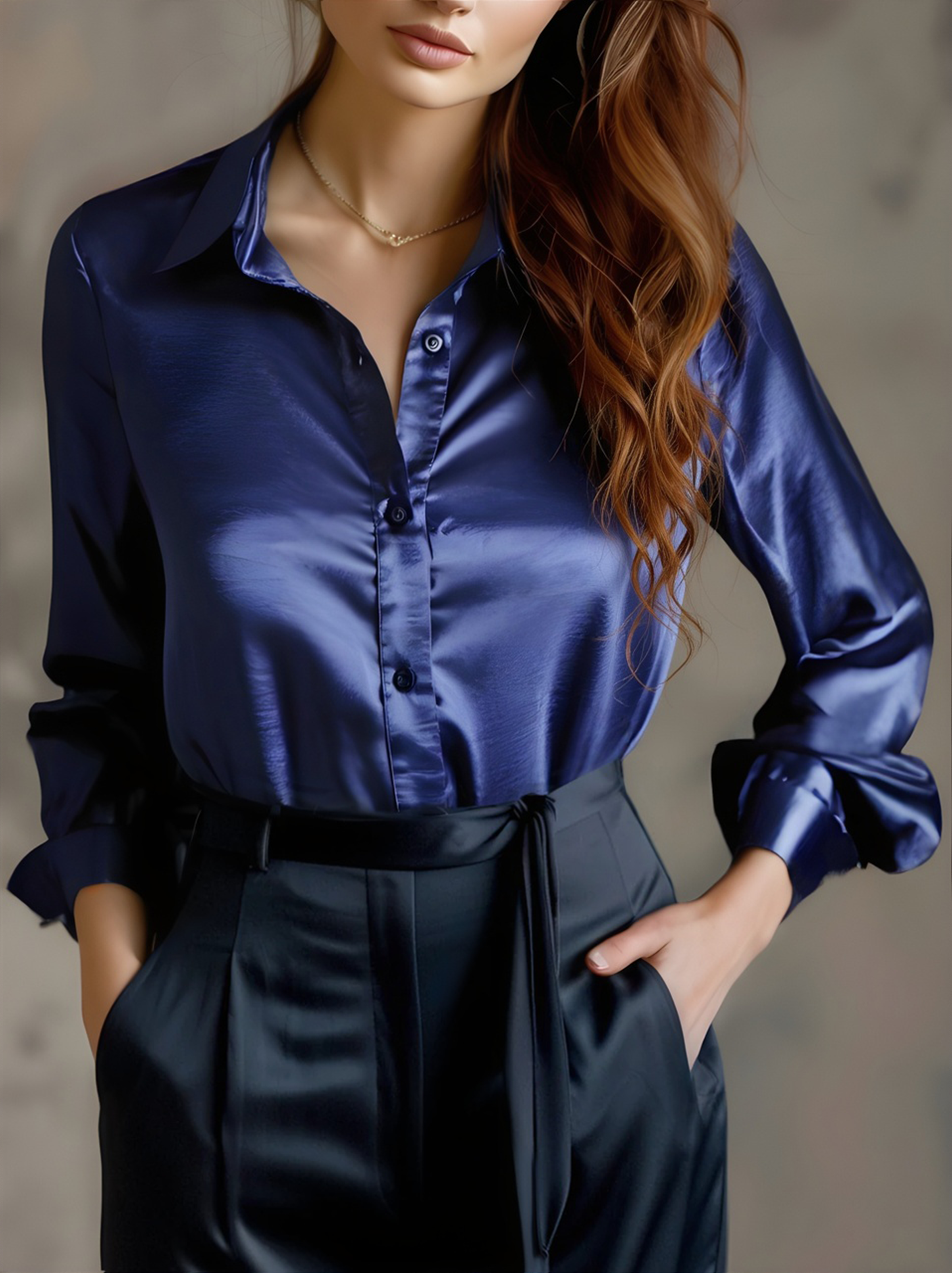 Satijnen blouse dames met lange mouwen en losse pasvorm