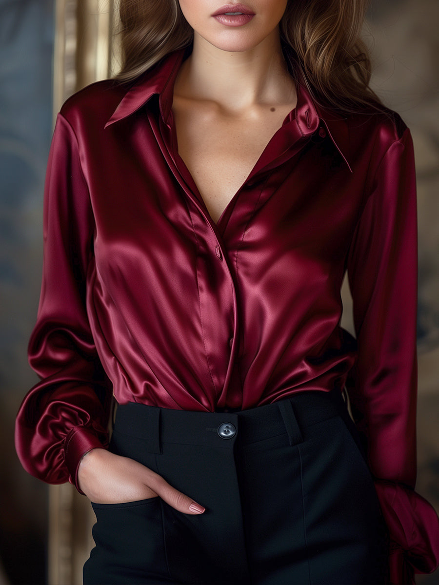 Satijnen blouse dames met lange mouwen en losse pasvorm