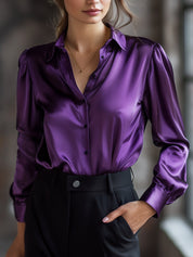 Satijnen blouse dames met lange mouwen en losse pasvorm