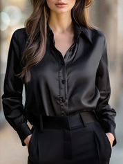 Satijnen blouse dames met lange mouwen en losse pasvorm
