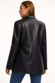 Faux leren blazer dames lang model licht getailleerd