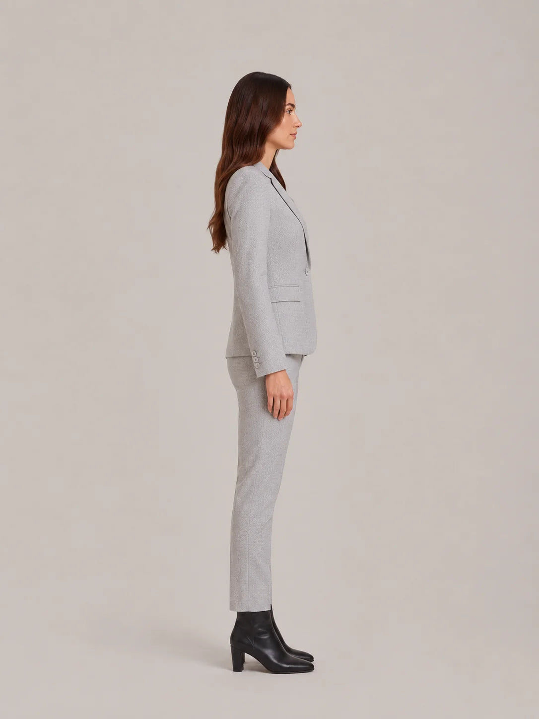 Dames 2-Delig Pak – Getailleerde Blazer met Rechte Pantalon Grijs / S - AIDA LENA