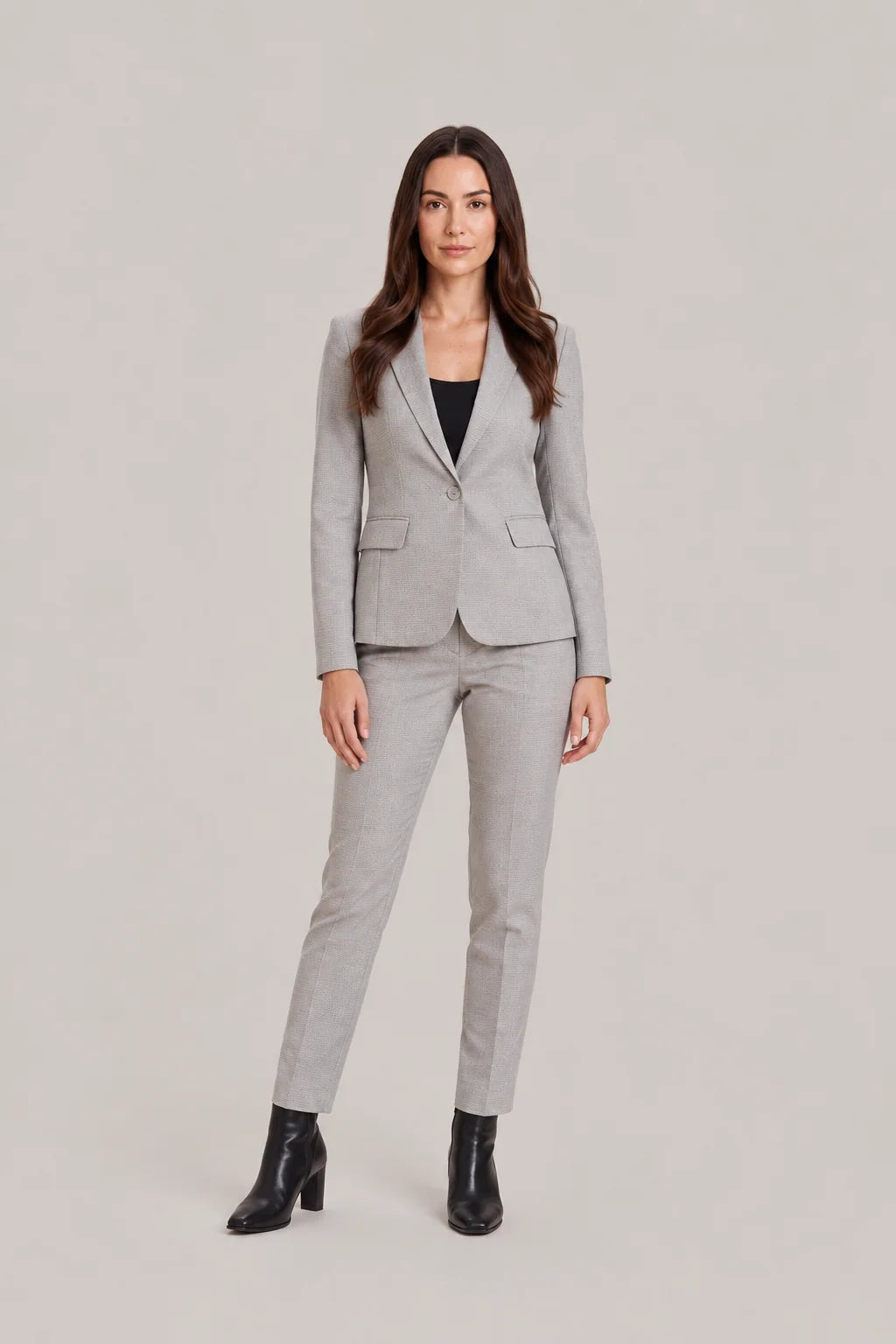 Dames 2-Delig Pak – Getailleerde Blazer met Rechte Pantalon Grijs / S - AIDA LENA