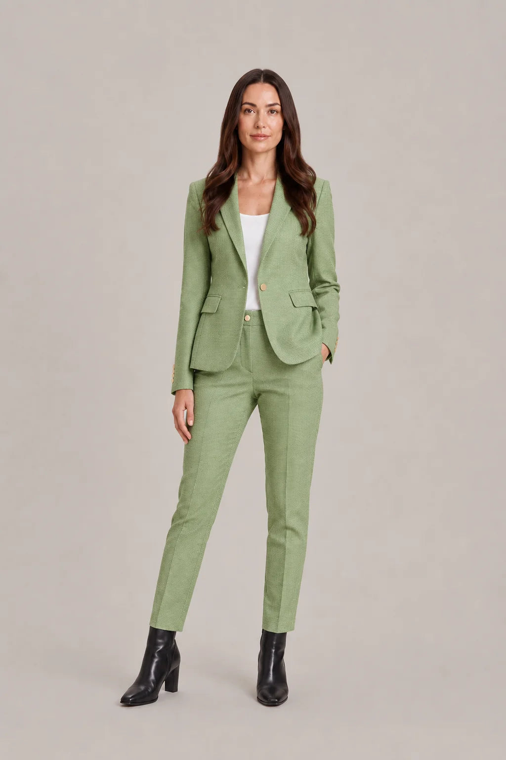 Dames 2-Delig Pak – Getailleerde Blazer met Rechte Pantalon Groen / S - AIDA LENA