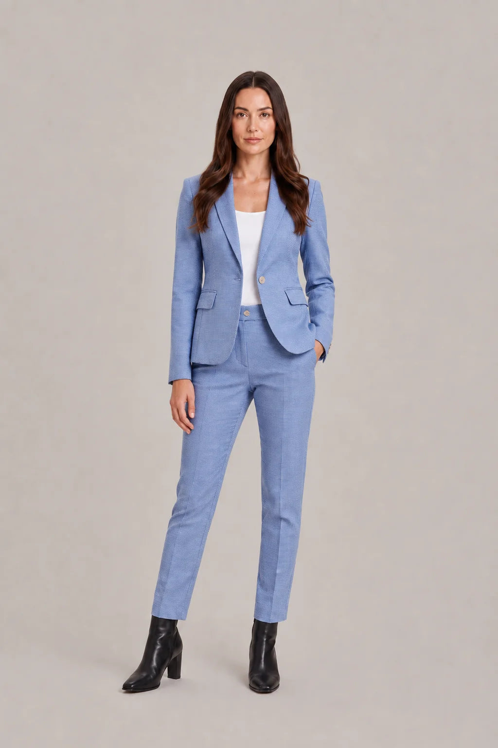 Dames 2-Delig Pak – Getailleerde Blazer met Rechte Pantalon Blauw / S - AIDA LENA