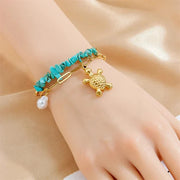 Women's Bracelet - Turquoise Beads with Turtle and Pearl Charms