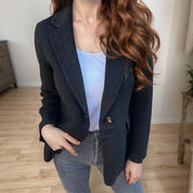 Dames Blazer – Getailleerd Model met Knoopsluiting Champagne / S - AIDA LENA