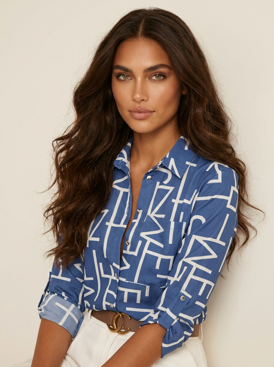 Women's Printed Blouse - Colorful Blouse with Collar and Buttons