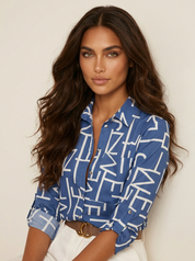 Women's Printed Blouse - Colorful Blouse with Collar and Buttons