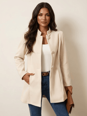 AIDA LENA Women’s Coat Dames Casual Mantel – Effen Jas met Lange Mouwen en Knopen