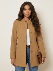 AIDA LENA Women’s Coat Dames Casual Mantel – Effen Jas met Lange Mouwen en Knopen