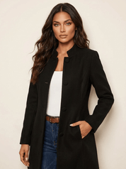AIDA LENA Women’s Coat Dames Casual Mantel – Effen Jas met Lange Mouwen en Knopen