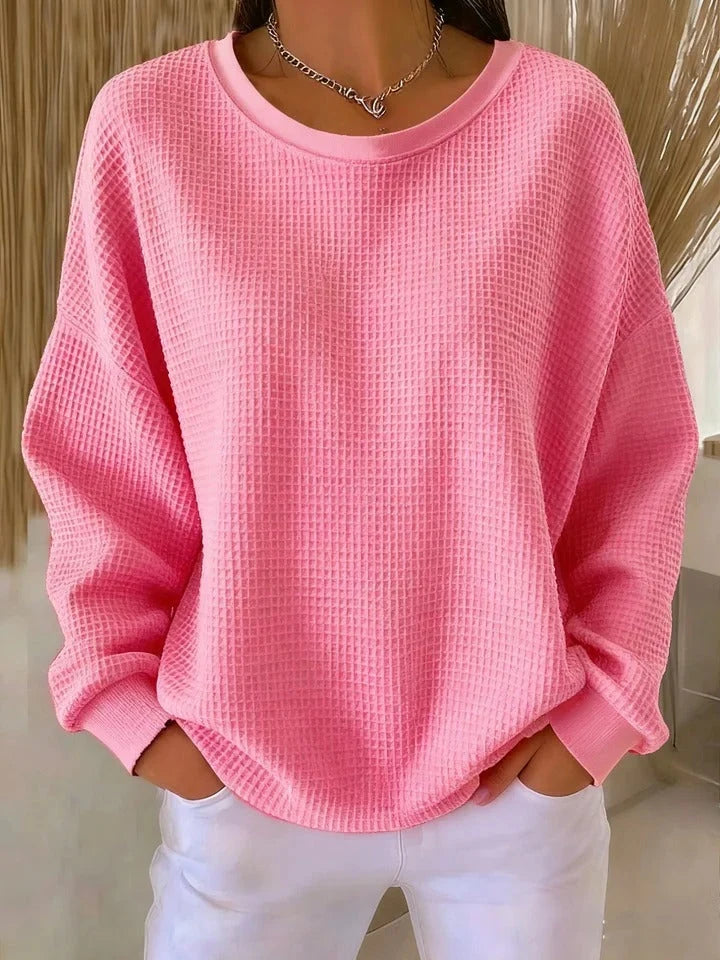 Dames Casual Trui – Losvallende Trui met Ronde Hals en Structuur
