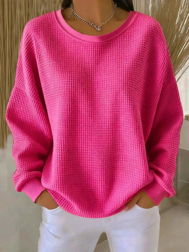Dames Casual Trui – Losvallende Trui met Ronde Hals en Structuur